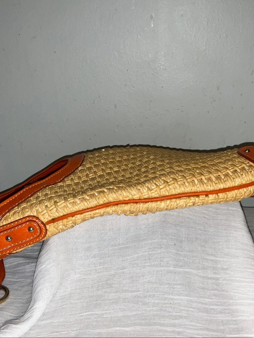 Dolce& Gabbana Vtg.Woven Straw Shoulder Bag with Orange Leather Trim - Picture 11 of 12